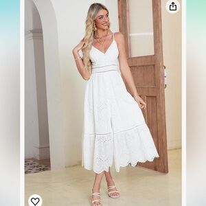 Embroidery Pearl Button Down Dress V Neck Spaghetti Strap Maxi Dress - BerryGo